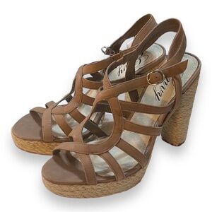 Envy Taupe Over Joy Woven Heeled Sandals Women’s Size 10, 5” Heel, Never Worn!